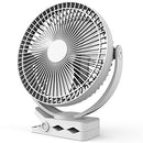 10000mAh 8-Inch Rechargeable Battery Operated Clip on Fan, 4 Speeds Fast Aiflow USB Fan, Sturdy Clamp Portable for Outdoor Camper Golf Cart or Indoor Gym Treadmill Personal Office Desk - White