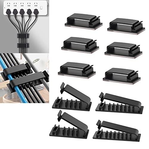 Multipurpose Cable Clips 10pcs, Self-Adhesive Cord Management Organizers, Wire Holder for TV PC Laptop Desktop Home Office, Black