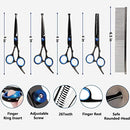 iDopick 5 in 1 Dog Grooming Scissors Kit, Stainless Steel Professional Fast Cut Pet Grooming Trimmer, Safety Round Tip Thinning, Straight, Curved Shear with Grooming Comb for Cutting Hair of Dog, Cat