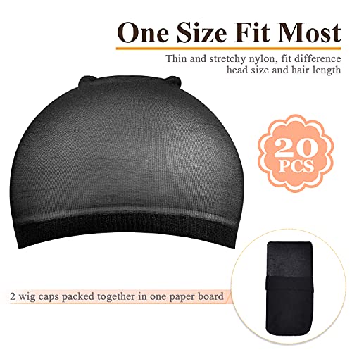 Wig Caps,MORGLES 20pcs Stretchy Nylon Wig Caps Stocking Caps For Wigs Wig Caps For Women Man-Black