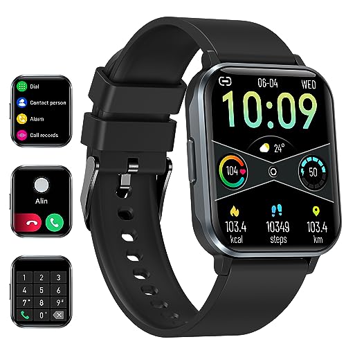 LIGE Smart Watch Men Women Bluetooth Phone Call for Android iOS Sport Fitness Activity Tracker Male Smartwatch 1.83" Square Screen Heart Rate Sleep Monitor Black Silicone Couple Gents Smartwatch