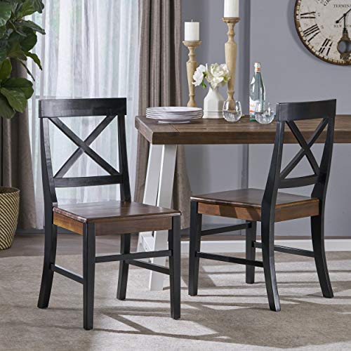 Christopher Knight Home Roshan Farmhouse Acacia Wood Dining Chairs, Black/Walnut