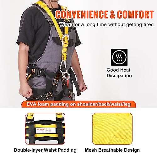 VEVOR Safety Harness, Universal Full Body Harness, Detachable Safety Harness Fall Protection with Added Padding on Shoulder, Back, Waist, Legs, and 5 D-Rings, ANSI/ASSE Z359.11, 340 lbs