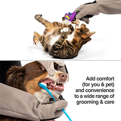 PetFusion Multipurpose Pet Glove for Grooming, Trips to Vet, Handling. [Puncture & Scratch Resistant, Water Resistant]. for Manufacturer Defects Grey