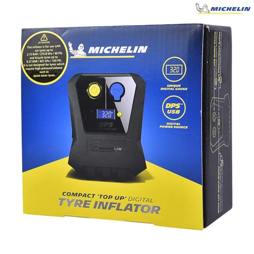 Michelin Compact Digital Tyre Inflator Micro 12 Volt Compressor with Digital Gauge Accuracy from +/- 1 PSI up to 50 PSI (12264)