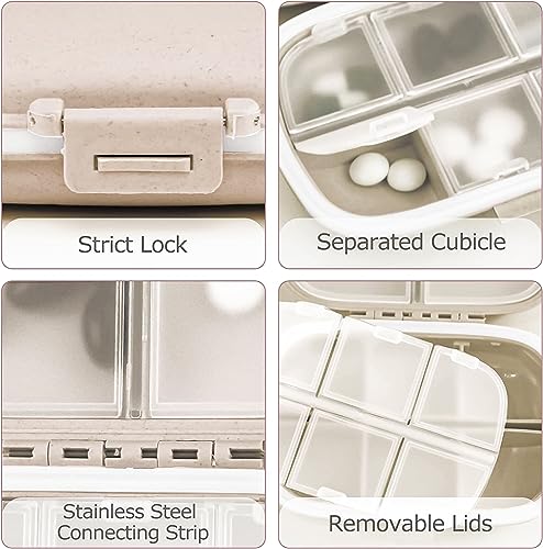 2Pcs Travel Pill Case,Personal Pill Organizers,8 Compartments Portable Pill Organizer,Small Pill Container for Daily Vitamins,Cod Liver Oil, Supplements and Medication(Color is not fixed)