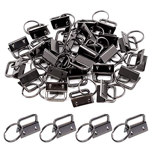 Swpeet 45Pcs Gun-Black 1 Inch Key Fob Hardware with Key Rings Sets, Perfect for Bag Wristlets with Fabric/Ribbon/Webbing/Embossed and Other Hand Craft - 25mm, Gun-black, 25