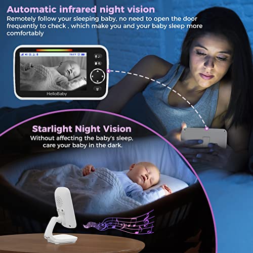 Baby Monitor,HelloBaby Remote Pan-Tilt-Zoom Baby Monitor with Camera and Audio,Night Version Temperature Sensor, 2 Way Audio,Clock Alarm,Digital Zoom,1000 FT (50)