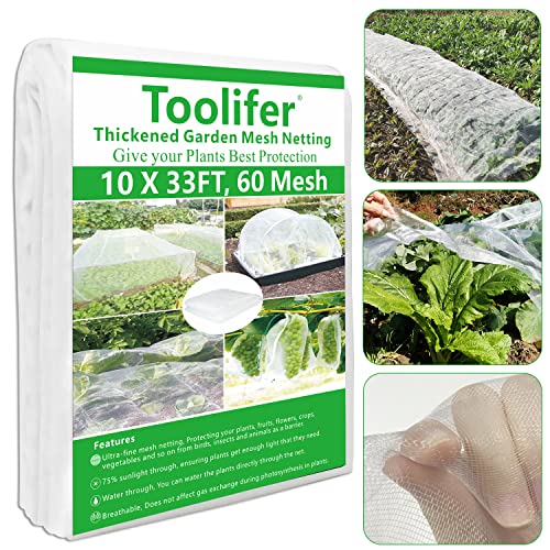 Toolifer Thickened Garden Netting, 10x33FT Garden Netting Pest Barrier for Greenhouse Garden Bed Cover, Durable Garden Mesh Netting Row Cover Protect Plant Fruit Vegetable Flower Crop from Bird Pest