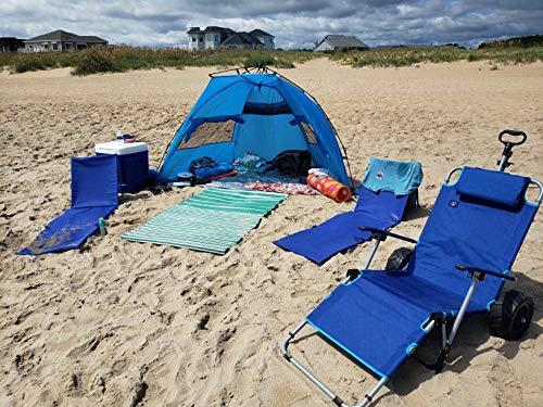 Mac Sports 2-in-1 Beach Day Folding Lounge Chair+Cargo Cart for Outdoors Sunbathing | Sun Chair, Tanning Chair, Portable, Lightweight, Lounger for Patio, Collapsible with All-Terrain Wheels | Blue