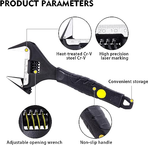 Zeguard Sharp-tec Adjustable Spanner Set, Wide Jaw Opening Adjustable Wrench, Plumbing Tools for Plumbers, 6"+8"+10"+12"