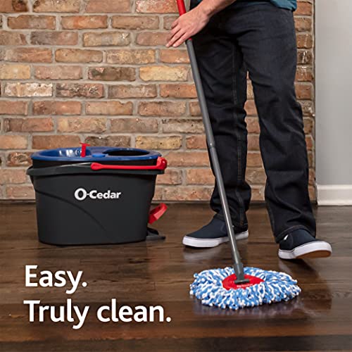 O-Cedar EasyWring RinseClean Microfiber Spin Mop & Bucket Floor Cleaning System with 3 Extra Refills, Grey, (169429)