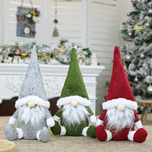 Akfado 3PCS Christmas Decorations Home Decor,Christmas Ornaments Plush Long Hat Forest Man Figurine Xmas Santa Claus Faceless Doll Gifts (Red+Gray+Green)