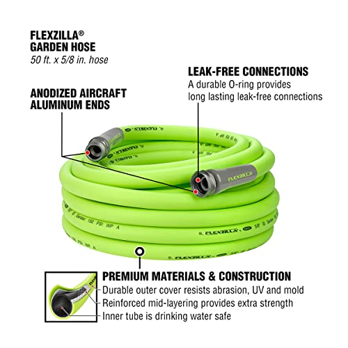 Flexzilla HFZG550YW Garden Lead-in Hose 5/8 in. x 50 ft, Heavy Duty, Lightweight, Drinking Water Safe