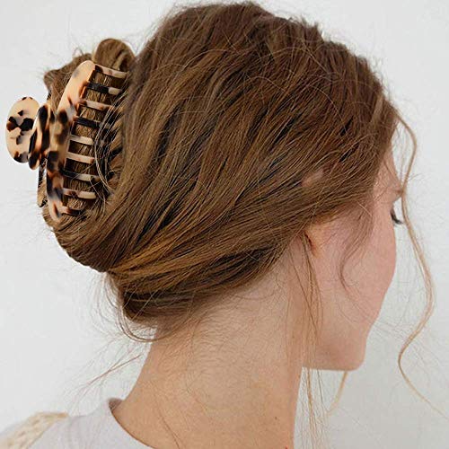 Big Claw Hair Clips 3.8 Inch Tortoise Banana Hair Clips for Women Girls Thin Hair French Design Celluloid Leopard Print Strong Hold Hair Clips for Thick Hair , 2 Color Available (2 Packs)