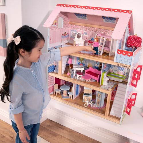 KidKraft Chelsea Cottage Wooden Dolls House with Furniture and Accessories Included, Play Set for Miniature Dolls, Dollhouse for Mini Dolls, Kids' Toys, 65054