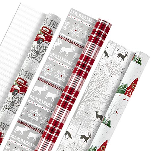 Hallmark 5JXW1034 Reversible Holiday Wrapping Paper Bundle, Winter Scene (Pack of 3, 120 sq. ft. TTL.)