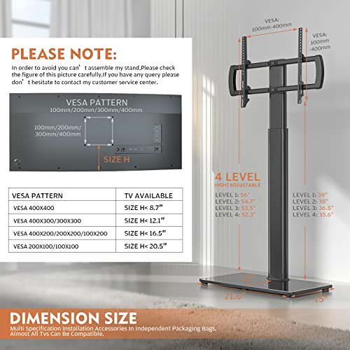 Universal TV Stand with Mount 80 Degree Swivel Height Adjustable and Tilt Function for 27 to 55 inch LCD, LED OLED TVs,HT1002B