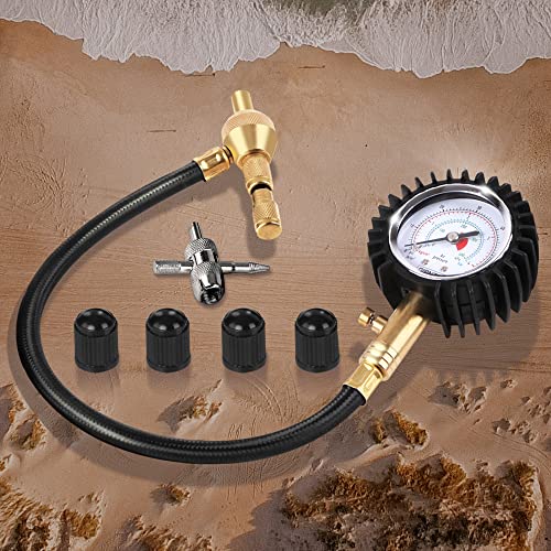 Giantz Tyre Pressure Gauge, 4X4 4WD Tire Deflator 2 in 1 Air Compressor Inflator Automotive Equipment Valve Tool for Car Motorcycle, with 4 Units Scales Storage Case Black