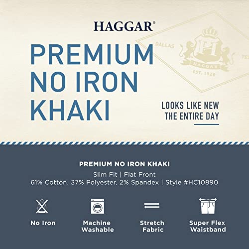 Haggar Men's Premium No Iron Khaki Slim Fit Flat Front Casual Pants, Dark Navy, 32W x 30L US