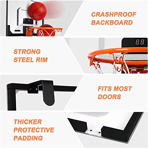 Basketball Hoop Indoor with Scoreboard, Cheer Sound Effect, 3 Balls, 2 Play Modes, Over The Door Mini Basketball Hoop for Kids Adults, Gift Package