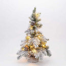 SHATCHI Table Mantel Centrepiece Pre Lit LED Christmas Frosted Tips with Pine Cones Flocked Snow Covered Xmas Tree with Burlap Base for Decoration, Green, 50cm