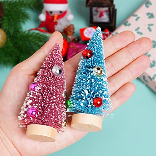 Yookat Mini Christmas Trees Frosted Bottle Brush Trees Decorated Small Sisal Trees (Dark Gold, Gold, Pink, Blue, Green, Silver)