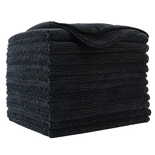 POLYTE Premium Microfiber Cleaning Towel,16 x 16 in, 12 Pack (Black)