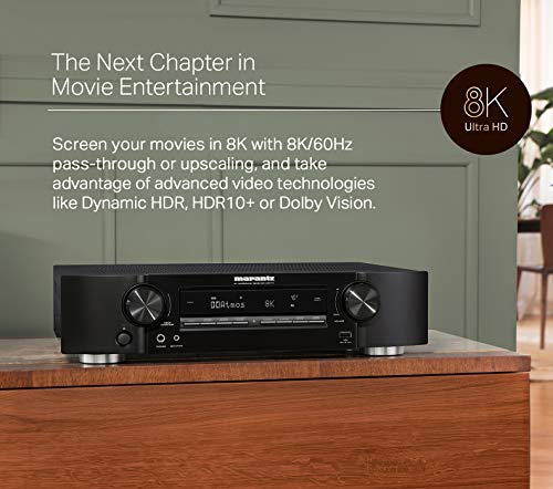 Marantz NR1711 Slimline 8K AV Receiver for Home Cinema with Dolby Atmos, 6 HDMI Inputs & 1 Output, Bluetooth, AirPlay 2, Google Assistant/Siri/Alexa Compatible, HEOS Multiroom Music Streaming – Silver