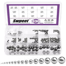 Swpeet 330Pcs 16 Size 1mm 2mm 2.5mm 3mm 3.5mm 4mm 4.5mm 5mm 5.5mm 6mm 7mm 8mm 9mm 10mm 11mm 12mm Metric Steel Loose Bicycle Bearing Steel Ball Precision Balls Assortment Kit for Bicycles Casters