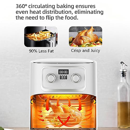 Air Fryer 10L Oilless AirFryer 2400W Electric Healthy Oven Cooker Large Capacity with Visible Cooking Window, Knob & Touch Control, Customerizable Cooking, Non-Stick Basket, Included Recipe