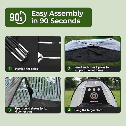 golfguru Golfguru Golf Net, 10x7ft All in 1 Practice Net with XL Tri-Turf Mat, Impact Target, 10 Balls, 7 Tees, 2 Rubber Carry Bag, for Backyard Driving Chipping Indoor Black