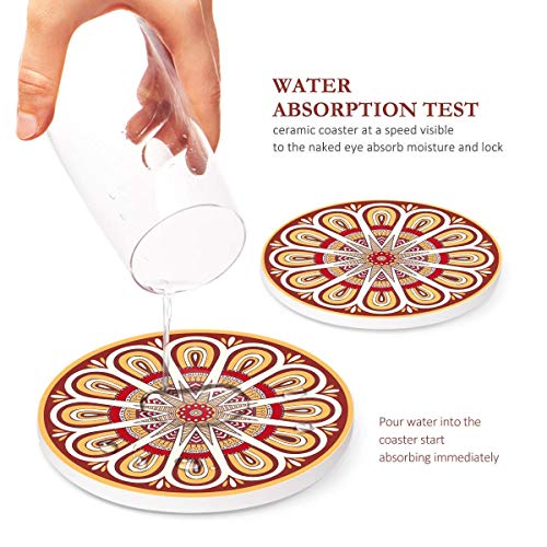 Darate Absorbent Coasters with Holder Set of 8, Coasters for Drinks, Unique Housewarming Gift, 4 Inch Round Coaster for Bedroom, Home, Office, Bar, Dining Room, Living Room, Kitchen (Mandala)