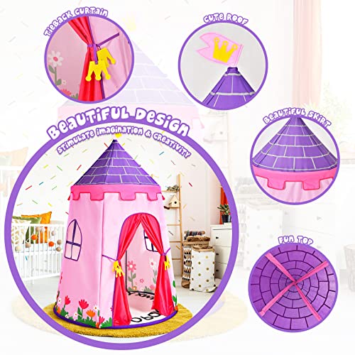 HONEY JOY Kids Play Tent, Portable Playhouse Tent for Kids Indoor Outdoor Playing W/Carry Bag, Premium Thick Oxford Fabric Kids Castle Playhouse, Castle Tent Toy for Boys Girls Toddler Children, Pink