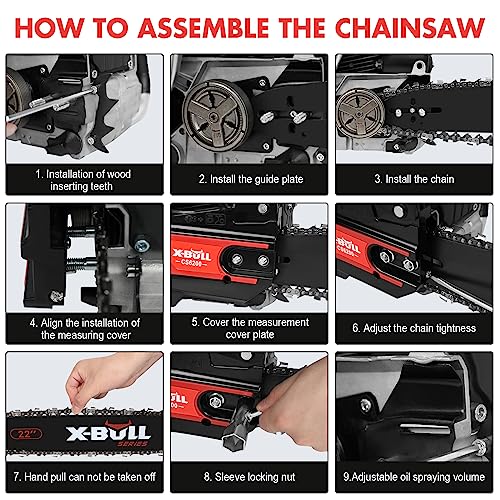 X-BULL Chainsaw 62CC 22 Inch Guide Board Chain saws 2-Cycle Gasoline Handheld Cordless Petrol Chain Saws for Trees Gas Powered Farm, Ranch and Garden Tools