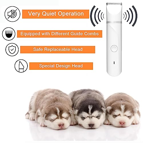 Dog Clipper Dog Grooming Kit with 4 Cutter Head and 4 Guide Combs, Dog Nail Grinder Dog Nail Trimmers, Electric Quiet, USB Rechargeable, Trimming Dog's Hair Around Paws, Eyes, Ears, Face, Rump