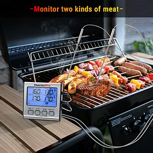 ThermoPro TP17 Digital Meat Thermometer with Dual Temperature Probe Large Backlight LCD Food Thermometer with Timer for Kitchen Oven BBQ Cooking Thermometer