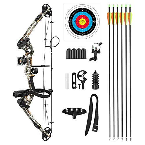 20-55lbs Compound Bow Arrow Set Archery Bow Kit Hunting Target Shooting Right Hand 6 Arrows 310fps Adjustable for Masters Beginner,Outdoor Fishing,Camo