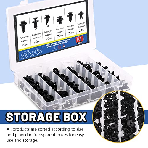 Glarks 121Pcs 6.8mm 8mm 8.5mm 10mm Car Retainer Clips Nylon Bumper Push Fastener Rivet Clips Door Trim Panel Clips with Fastener Remover Assortment Kit for GM Ford Honda Toyota