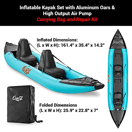 SereneLife 2 Person Inflatable Kayak - Double Kayak with Aluminum Paddles, Repair Kit - Lightweight, Portable Adult Kayaks with High-Output Pump - Durable Vinyl Kayak for Lake, Mild River – Aqua