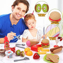 REMOKING Children Pretend Role Play Toys, Educational Food Toys for Toddler Girl Boy, Kids Preschool Learning Toys, Kitchen Toy, Hamburger, Hotdog, Cutting Fruit, Ice Cream Food Set