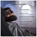 Proglobe Travel Blanket Luxury Travel Set - Ergonomic Airplane Neck Pillow 100% Pure Memory Foam and Super Soft Fleece Blanket - Premium 3D Sleep Mask & Earplugs - Ultimate 4-in-1 Travel Kit Black