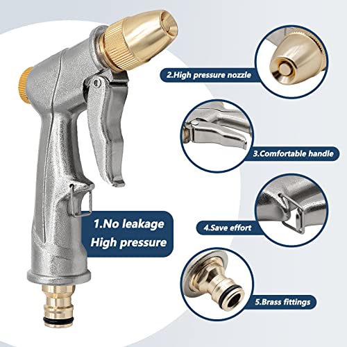 DERASL Garden Hose Gun,Spray Gun Garden Hose Nozzle 100% Metal with Adjustable Water Flow for Car Wash,Showering Pets and Watering Plant Pressure Washer Accessories