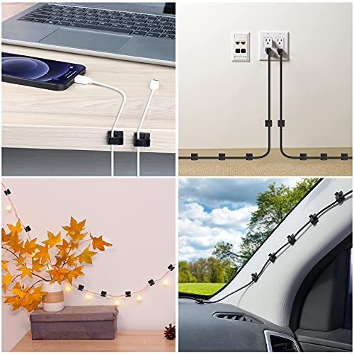 100 PCS Adhesive Cable Clips (Small, White&Black), Upgraded Wall Wire Holder Cord Organizer for Cable Management Under Desk, Light Clips Hooks for LED, Car Dash Cam, USB Cable