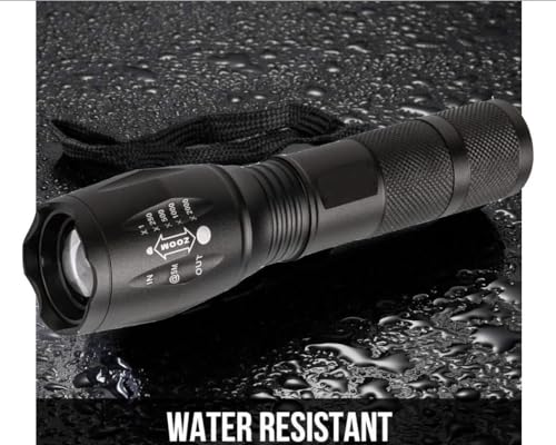 LED Torch High Lumens Flashlights Tactical Flashlight with Adjustable Focus a Water Resistant Torch for Outdoor Zoomable 5Modes Water Resistant, Handheld Light/LED Torch