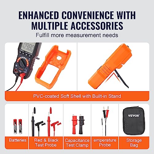 VEVOR Digital Multimeter, 6000 Counts, Multimeter Tester DC AC Voltmeter NCV, Ohm Volt Amp Tester, for Voltage Current Resistance Capacitance Continuity Diode Temperature Duty Ratio Frequency TRMS