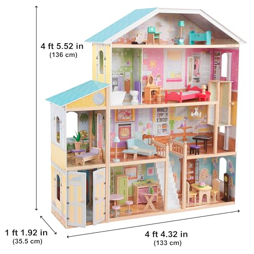 KidKraft Majestic Mansion Wooden Dolls House with Furniture and Accessories Included, 4 Storey Play Set with Garage and Lift for 30 cm/12 Inch Dolls, Kids' Toys, 65252 - Amazon Exclusive