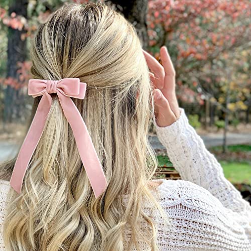 10PCS Bow Hair Tie Velvet Hair Ribbon Elastics Hair Scrunchies Long Ponytail Holder Hair Bow Bands Rope Accessories for Women Girls