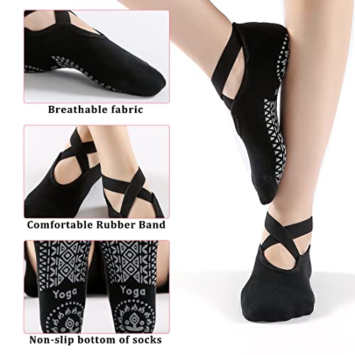 Black Pink Yoga Socks for Women Non Slip Full Toe Socks with Grips for Pilates Barre Ballet Dance Workout Fitness