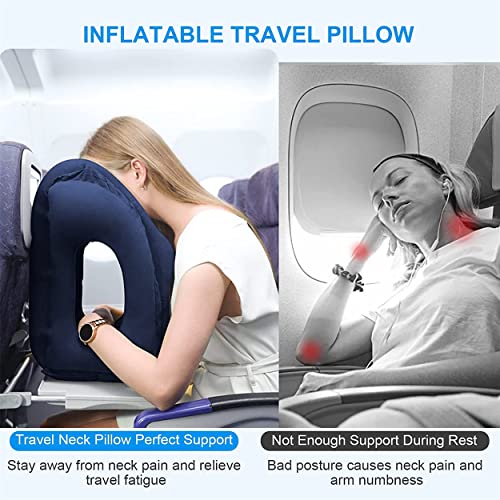 Inflatable Travel Pillow for Airplanes, Inflatable Neck Air Pillow for Sleeping to Avoid Neck and Shoulder Pain, Support Head, Neck and Lumbar, Used for Airplane, Car, Bus and Office (Blue)